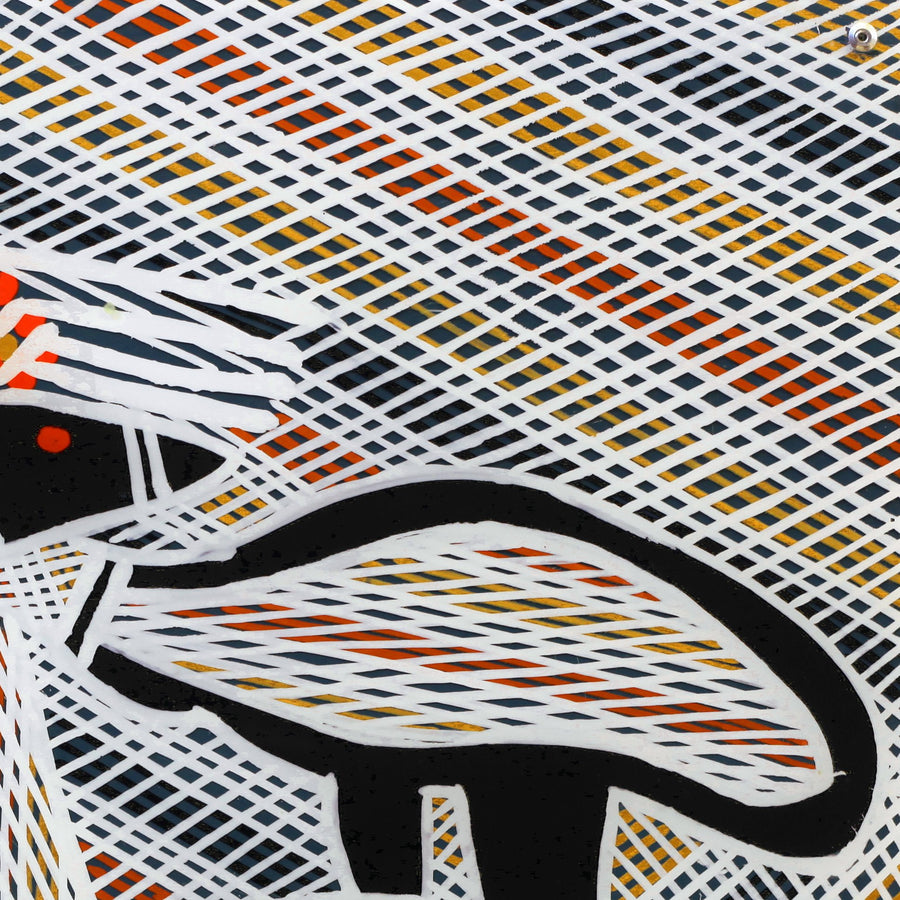 Aboriginal Artwork by Wally Wilfred, 2 Emu, 42x30cm Perspex