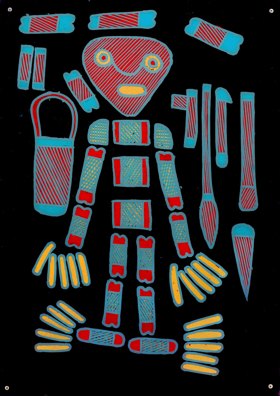 Aboriginal Artwork by Wally Wilfred, Devil Devil, 59.5x42cm Perspex