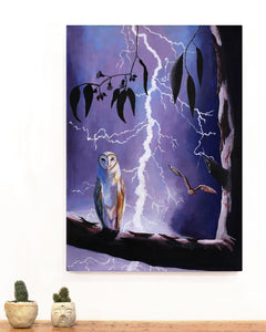 Aboriginal Art by Walter Jugadai, Barn Owl at Night landscape, 70x50cm - ART ARK®