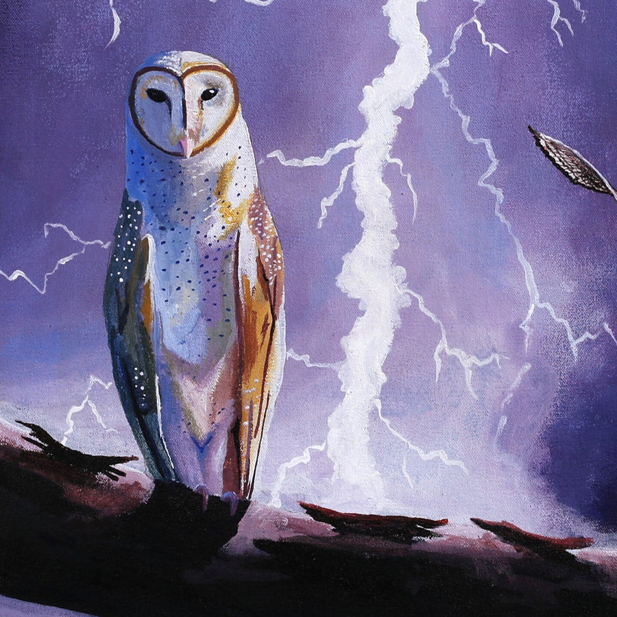 Aboriginal Artwork by Walter Jugadai, Barn Owl at Night landscape, 70x50cm