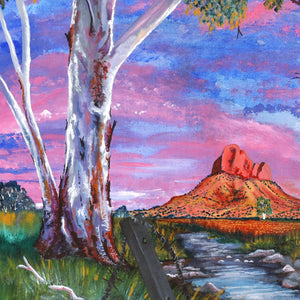 Aboriginal Artwork by Walter Jugadai, Haasts Bluff landscape, 122x61cm - ART ARK®