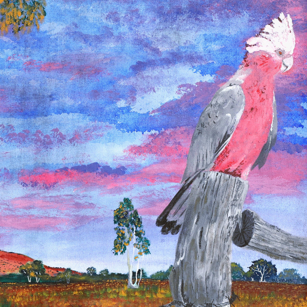 Aboriginal Artwork by Walter Jugadai, Haasts Bluff landscape, 122x61cm