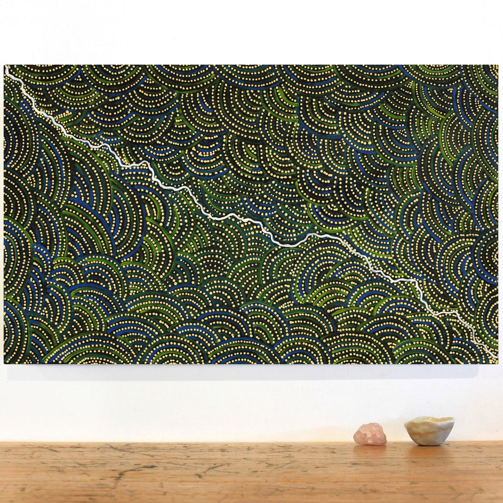 Aboriginal Artwork by Wendy Nungarrayi Brown, Napaljarri-warnu Jukurrpa (Seven Sisters Dreaming), 76x46cm