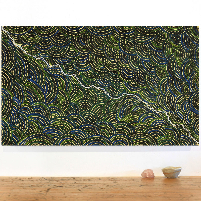 Aboriginal Artwork by Wendy Nungarrayi Brown, Napaljarri-warnu Jukurrpa (Seven Sisters Dreaming), 76x46cm