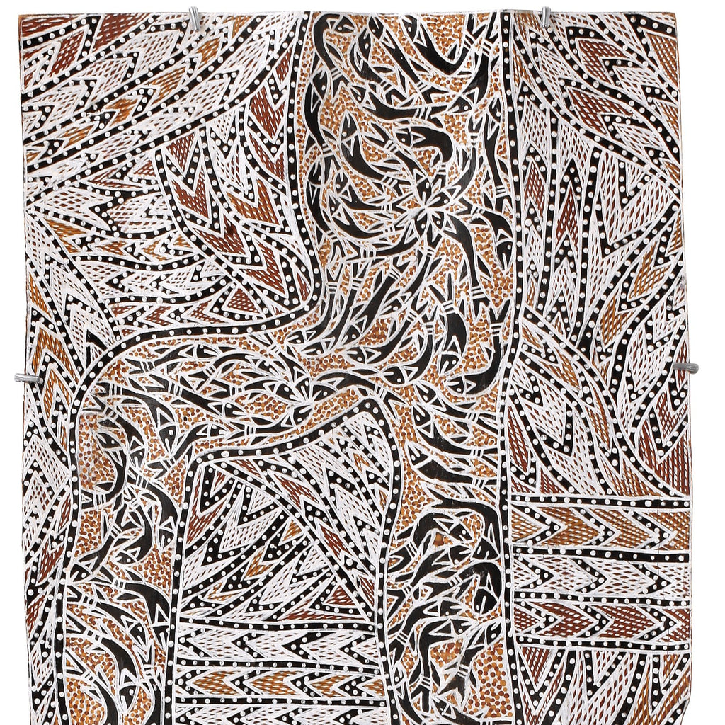 Aboriginal Artwork by Wukun Wanambi, Bamurruŋu, 124x48cm Bark