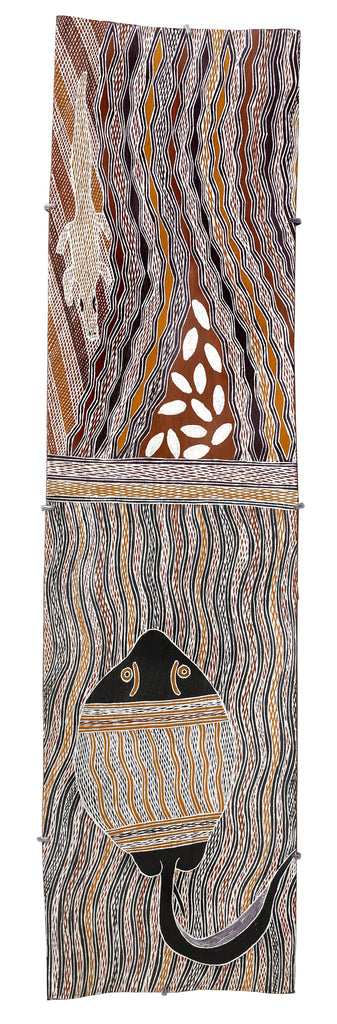 Aboriginal Artwork by Wulu Marawili, Garraŋali (Maḏarrpa clan), 117x30cm Bark