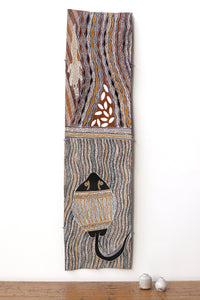 Aboriginal Artwork by Wulu Marawili, Garraŋali (Maḏarrpa clan), 117x30cm Bark