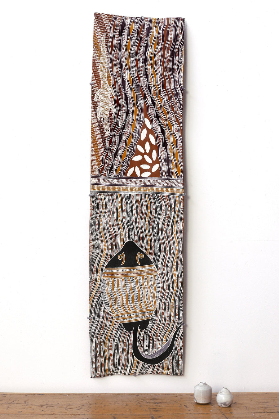 Aboriginal Artwork by Wulu Marawili, Garraŋali (Maḏarrpa clan), 117x30cm Bark