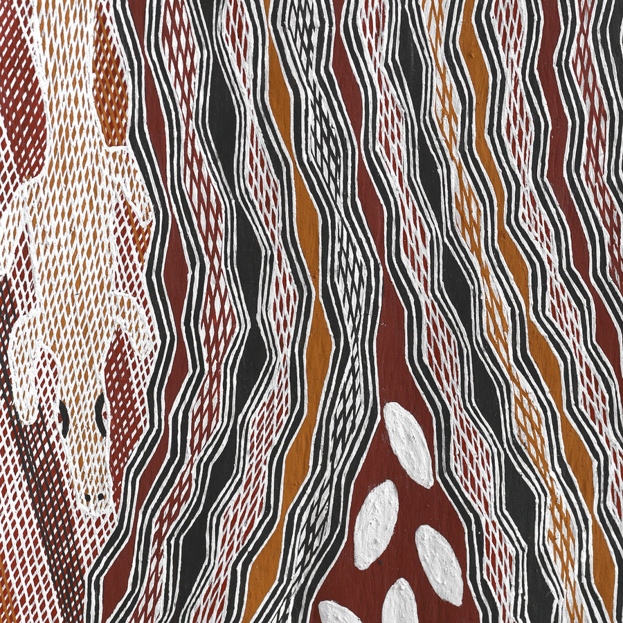 Aboriginal Artwork by Wulu Marawili, Garraŋali (Maḏarrpa clan), 117x30cm Bark