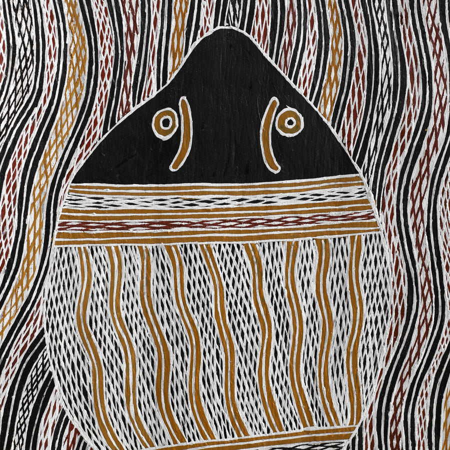 Aboriginal Artwork by Wulu Marawili, Garraŋali (Maḏarrpa clan), 117x30cm Bark