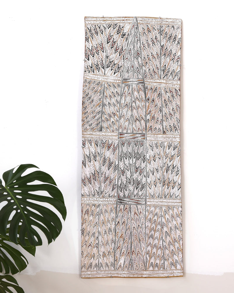 Aboriginal Artwork by Yilpirr Wanambi, Marraŋu, 142x51cm Bark