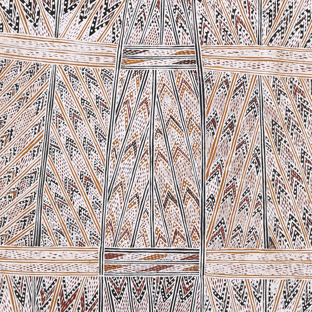 Aboriginal Artwork by Yilpirr Wanambi, Marraŋu, 142x51cm Bark