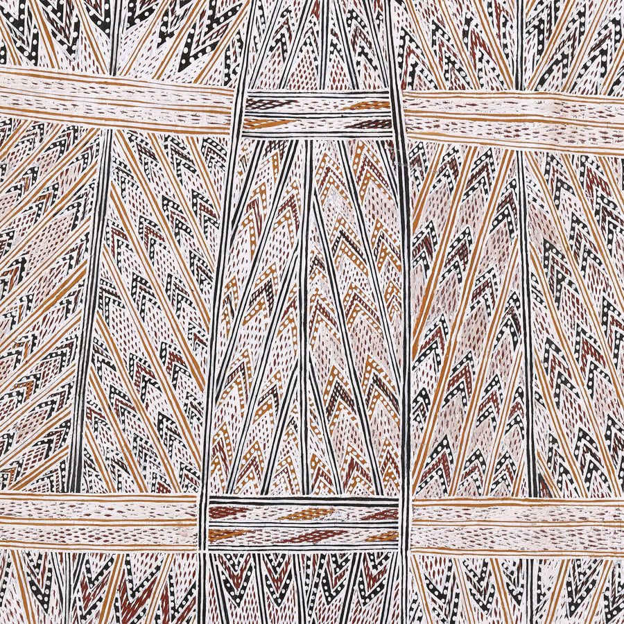 Aboriginal Artwork by Yilpirr Wanambi, Marraŋu, 142x51cm Bark