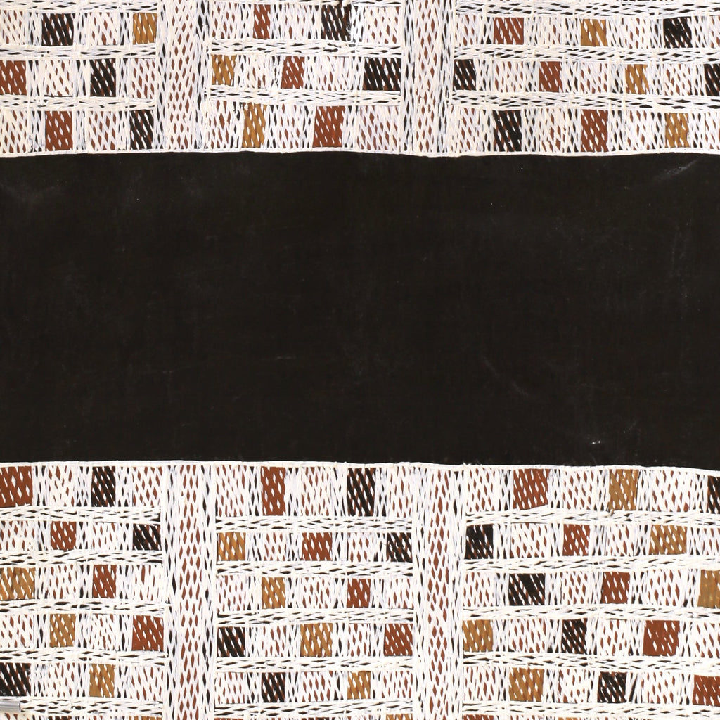 Aboriginal Artwork by Yimula Munuŋgurr, Djapu Design, 100x35cm Bark