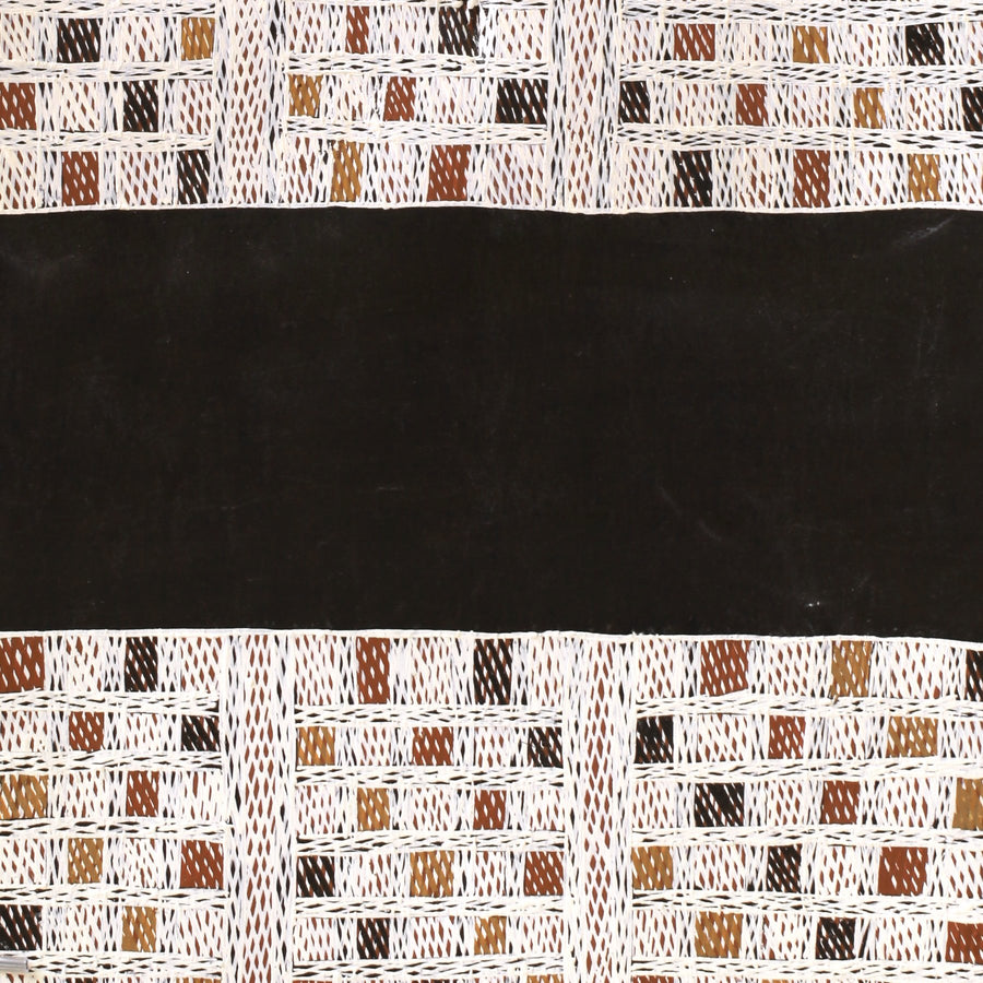 Aboriginal Artwork by Yimula Munuŋgurr, Djapu Design, 100x35cm Bark