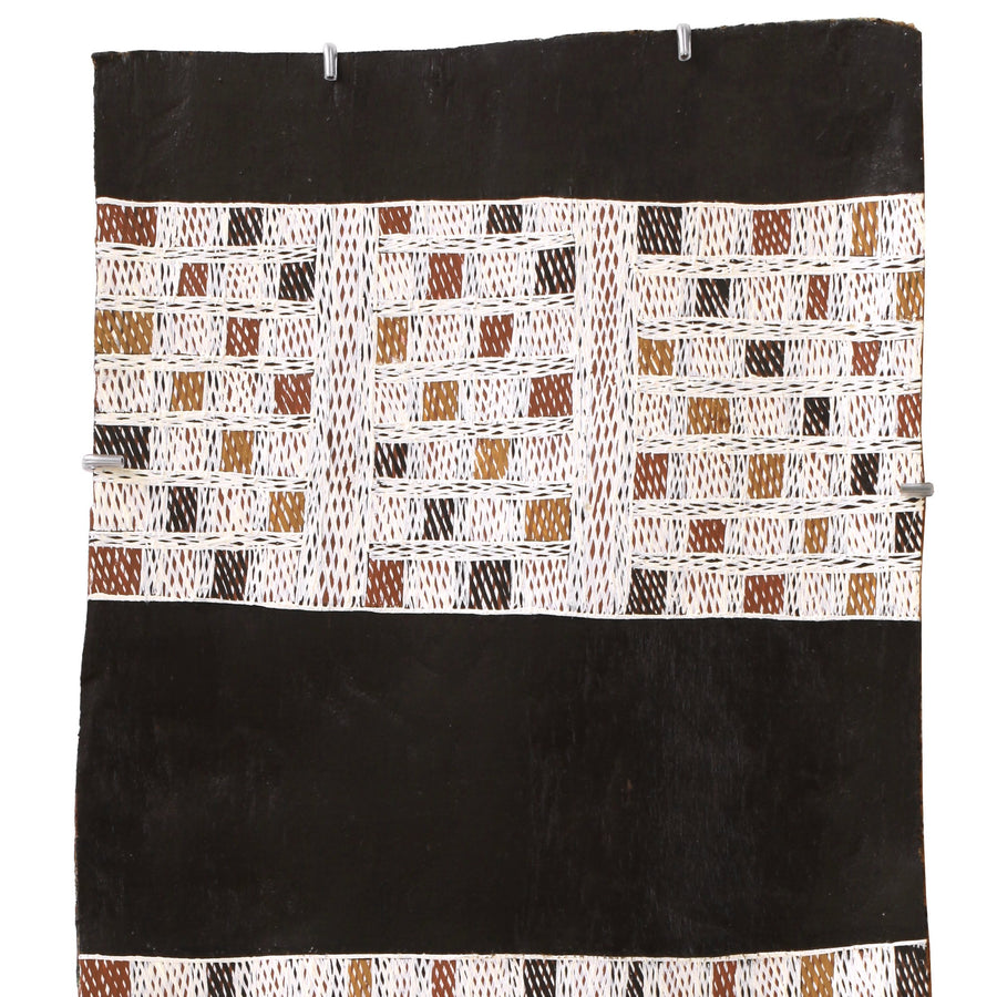 Aboriginal Artwork by Yimula Munuŋgurr, Djapu Design, 100x35cm Bark