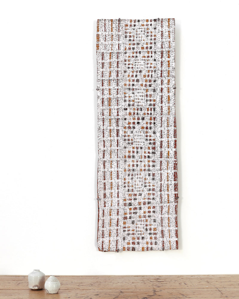 Aboriginal Artwork by Yimula Munuŋgurr, Djapu Design, 83x28cm Bark