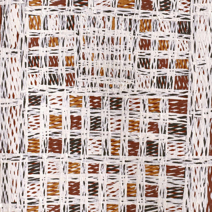 Aboriginal Artwork by Yimula Munuŋgurr, Djapu Design, 83x28cm Bark