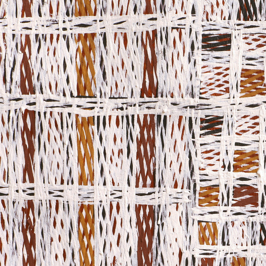 Aboriginal Artwork by Yimula Munuŋgurr, Djapu Design, 83x28cm Bark