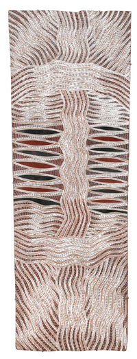 Aboriginal Artwork by Yinimala Gumana, Baraltja ga Garrapara, 152x54cm Bark