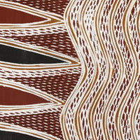 Aboriginal Artwork by Yinimala Gumana, Baraltja ga Garrapara, 152x54cm Bark