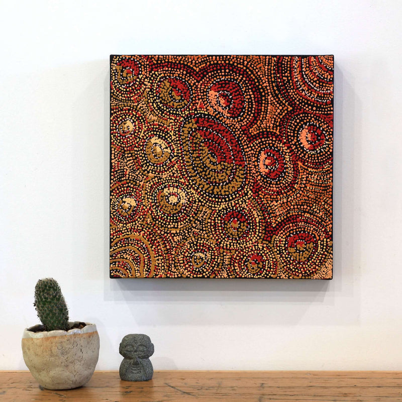 Aboriginal Artwork by Angelina Nampijinpa Tasman, Ngapa Jukurrpa (Water Dreaming) - Pirlinyarnu, 30x30cm