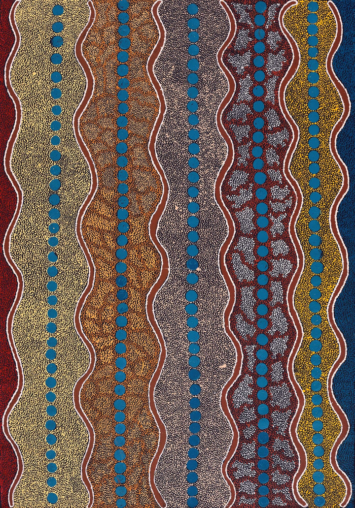Aboriginal Artwork by Agnes Nampijinpa Fry, Ngapa Jukurrpa (Water Dreaming) - Puyurru, 152x107cm