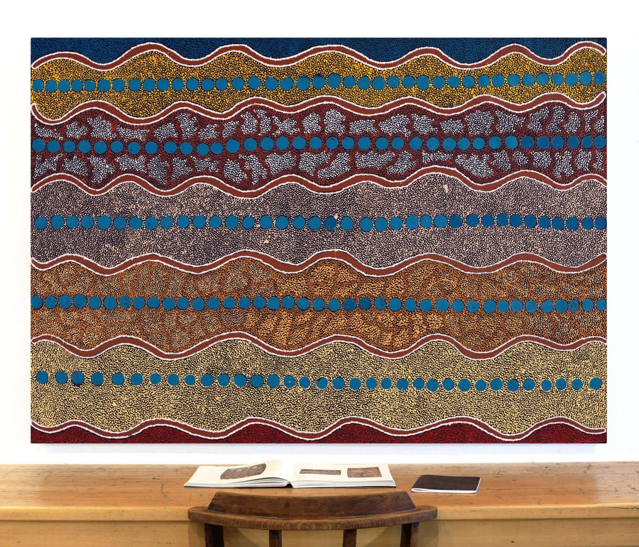 Aboriginal Artwork by Agnes Nampijinpa Fry, Ngapa Jukurrpa (Water Dreaming) - Puyurru, 152x107cm