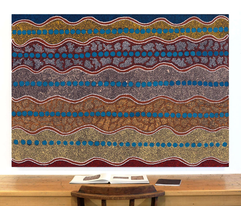 Aboriginal Artwork by Agnes Nampijinpa Fry, Ngapa Jukurrpa (Water Dreaming) - Puyurru, 152x107cm