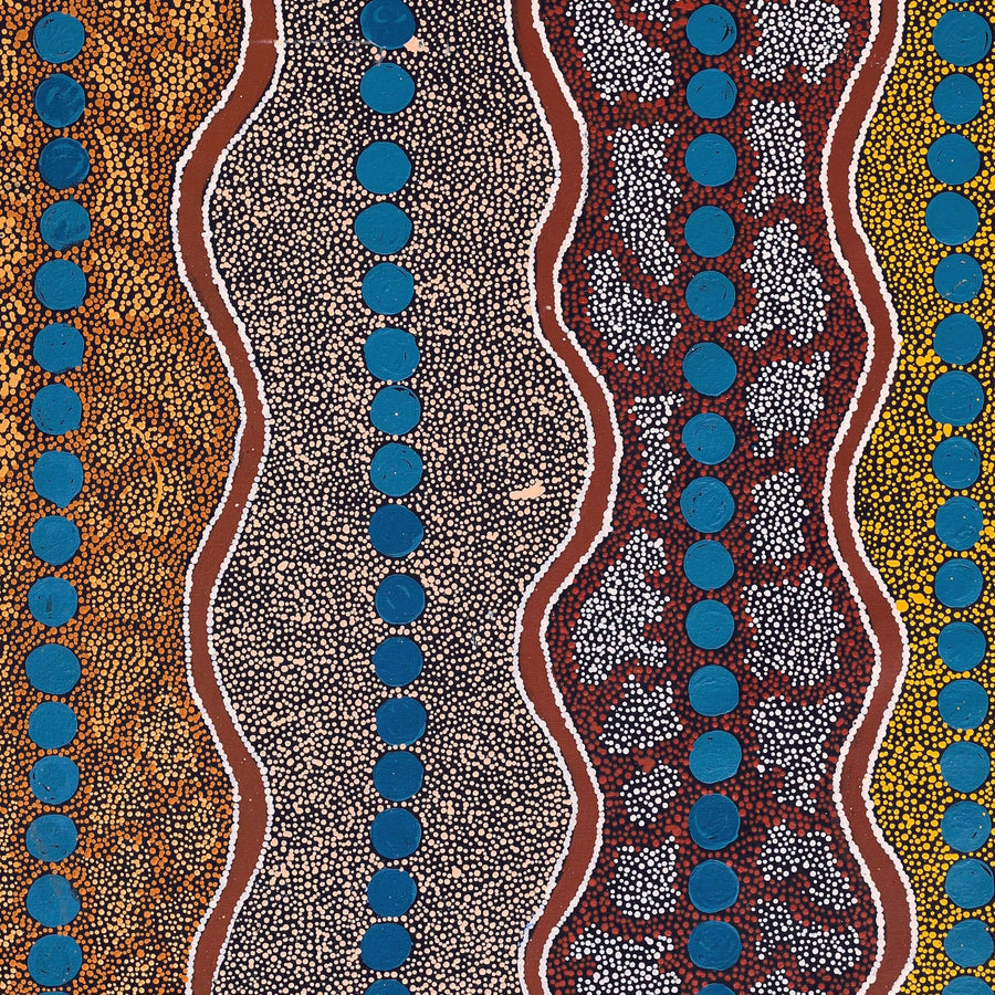 Aboriginal Artwork by Agnes Nampijinpa Fry, Ngapa Jukurrpa (Water Dreaming) - Puyurru, 152x107cm