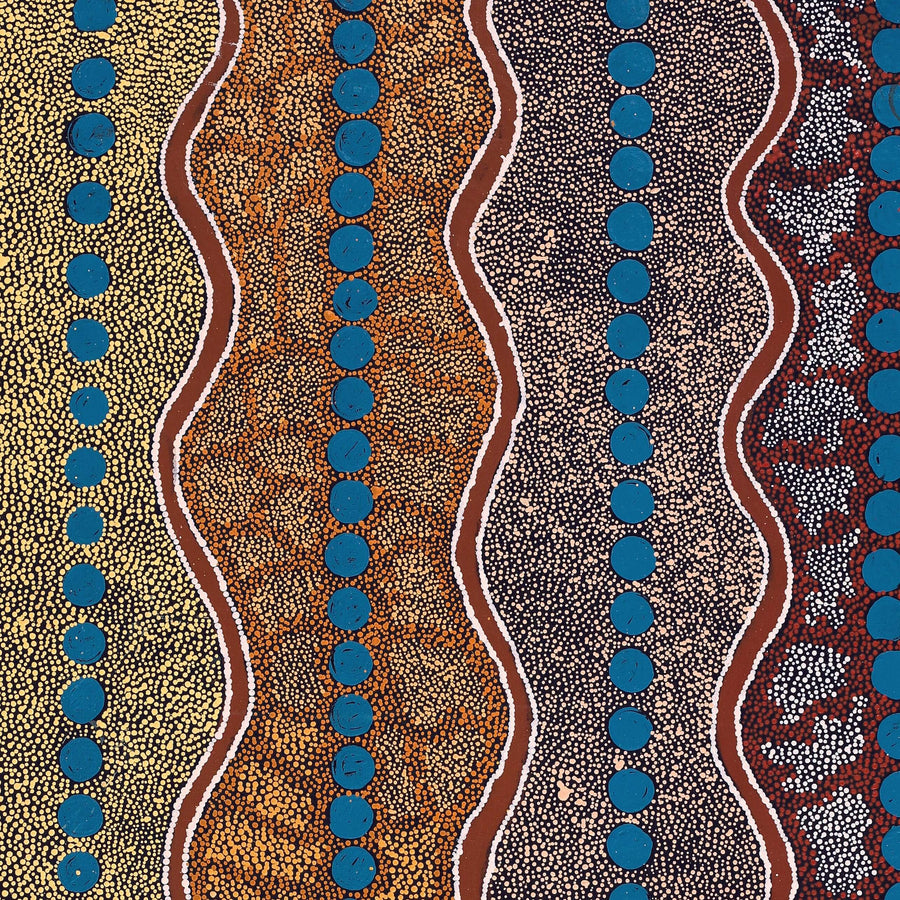 Aboriginal Artwork by Agnes Nampijinpa Fry, Ngapa Jukurrpa (Water Dreaming) - Puyurru, 152x107cm