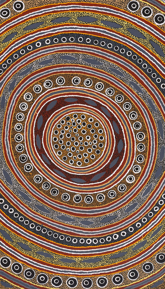 Aboriginal Artwork by Agnes Nampijinpa Fry, Pamapardu Jukurrpa (Flying Ant Dreaming) - Warntu, 107x61cm