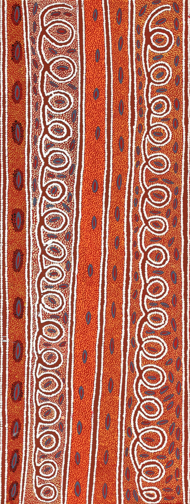 Aboriginal Artwork by Agnes Nampijinpa Fry, Pamapardu Jukurrpa (Flying Ant Dreaming) - Warntu, 122x46cm