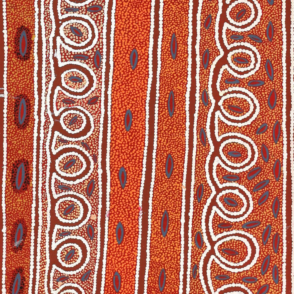 Aboriginal Artwork by Agnes Nampijinpa Fry, Pamapardu Jukurrpa (Flying Ant Dreaming) - Warntu, 122x46cm