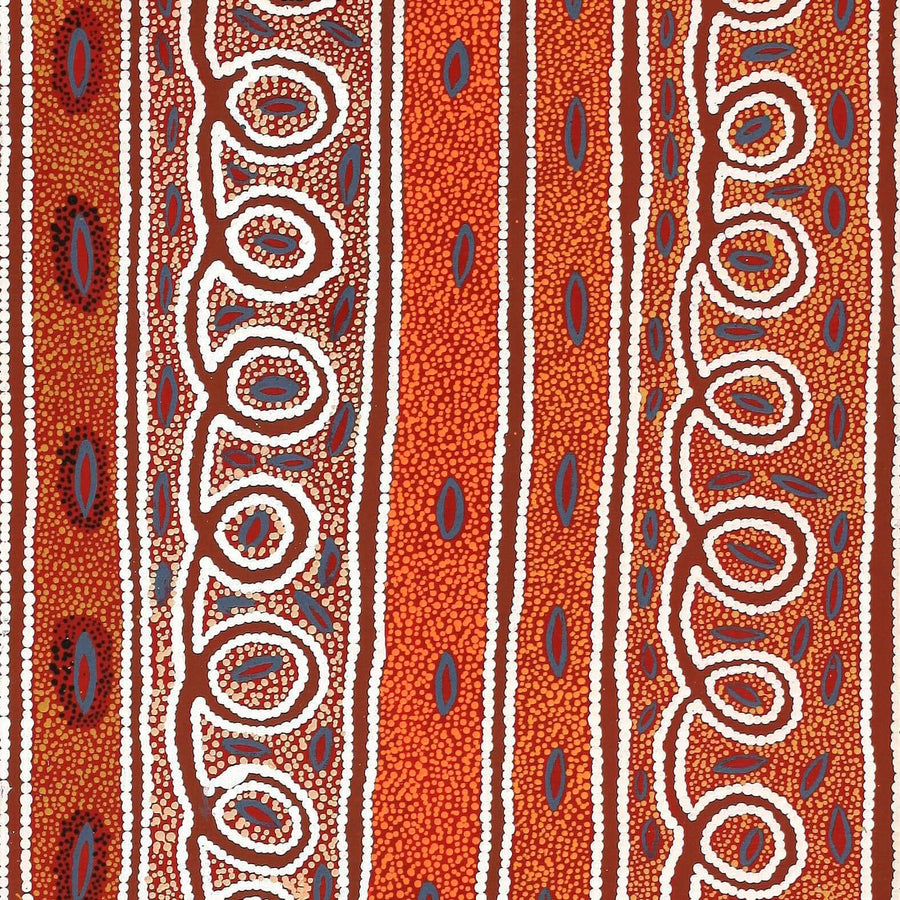 Aboriginal Artwork by Agnes Nampijinpa Fry, Pamapardu Jukurrpa (Flying Ant Dreaming) - Warntu, 122x46cm