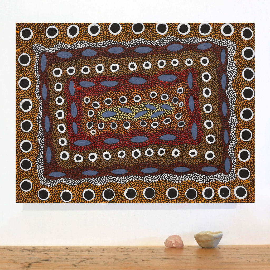 Aboriginal Artwork by Agnes Nampijinpa Fry, Pamapardu Jukurrpa (Flying Ant Dreaming) - Warntu, 61x46cm - ART ARK®