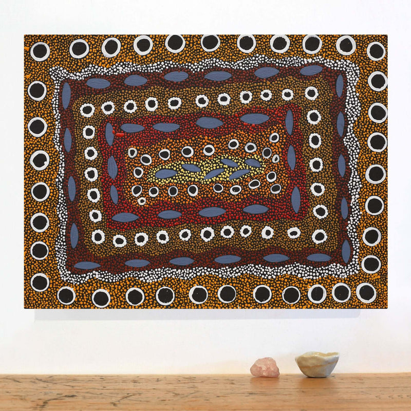 Aboriginal Artwork by Agnes Nampijinpa Fry, Pamapardu Jukurrpa (Flying Ant Dreaming) - Warntu, 61x46cm