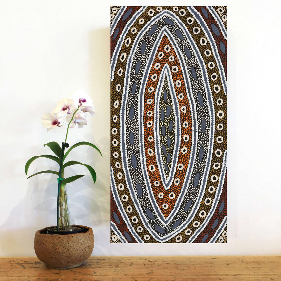 Aboriginal Artwork by Agnes Nampijinpa Fry, Pamapardu Jukurrpa (Flying Ant Dreaming) - Warntungurru, 61x30cm