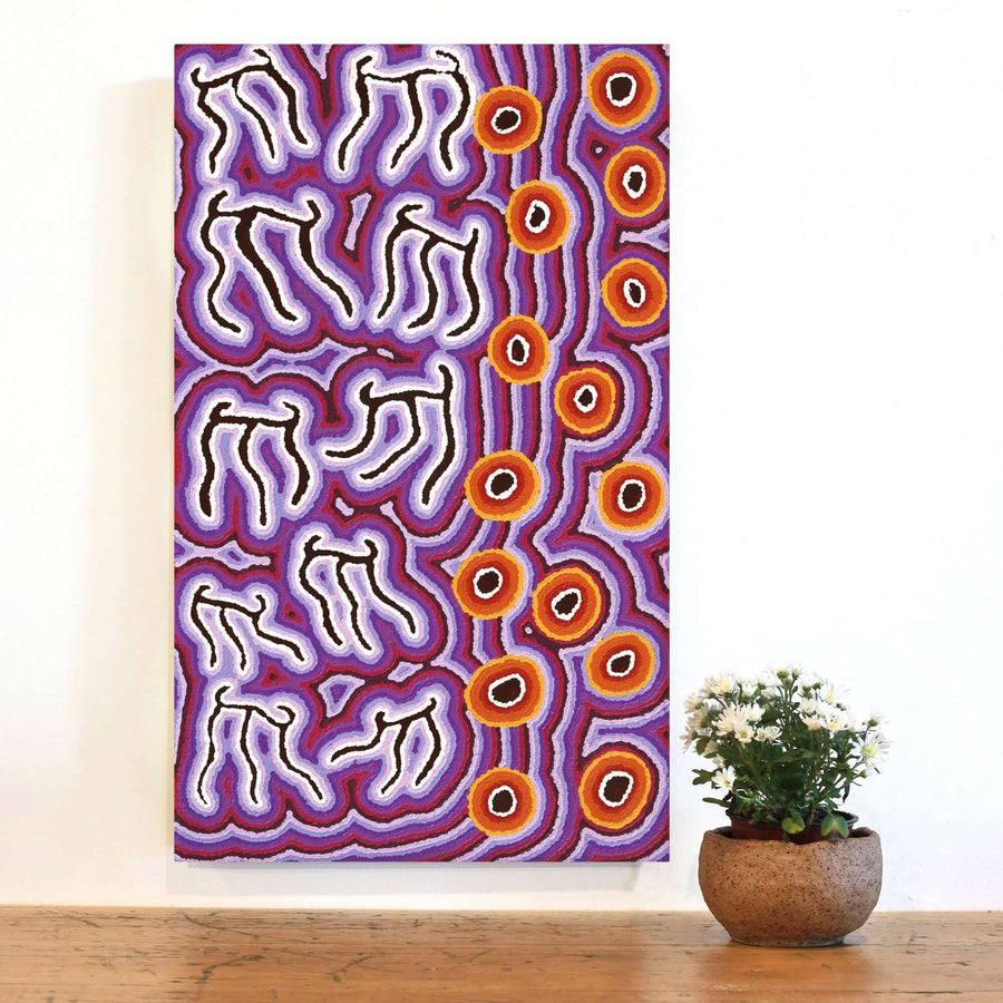 Aboriginal Artwork by Amanda Nakamarra Curtis, Majardi Jukurrpa - Mina Mina, 76x46cm