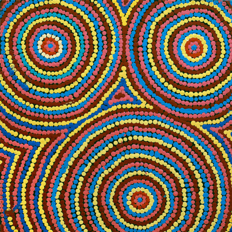 Aboriginal Artwork by Cecilia Napurrurla Wilson, Nguru Yurntumu-wana (Country around Yuendumu), 30x30cm
