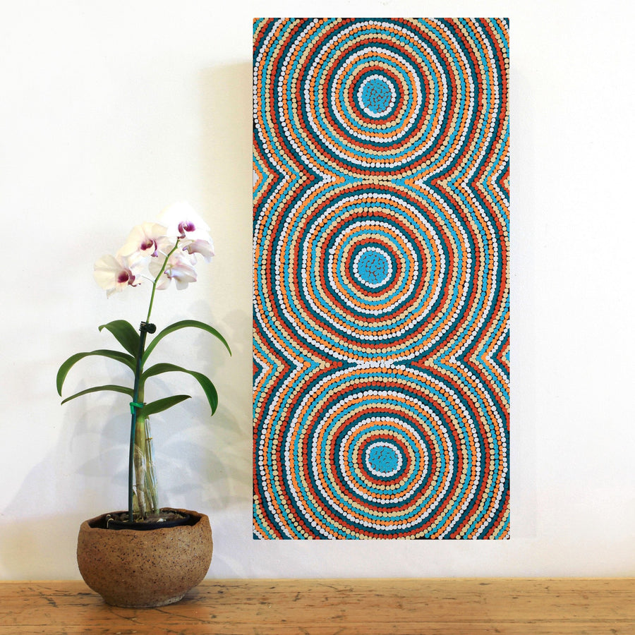 Aboriginal Artwork by Cecilia Napurrurla Wilson, Nguru Yurntumu-wana (Country around Yuendumu), 61x30cm