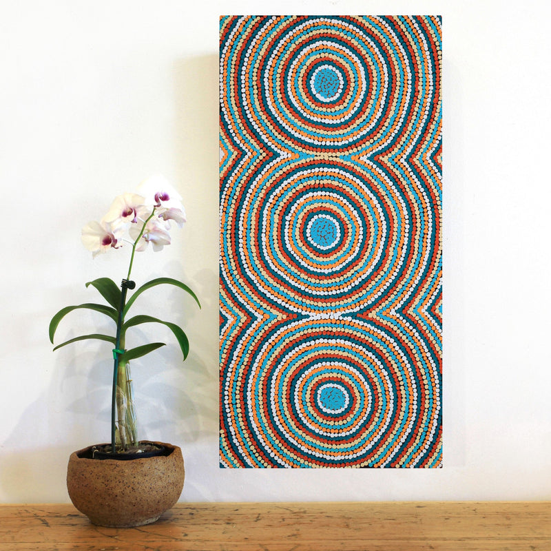 Aboriginal Artwork by Cecilia Napurrurla Wilson, Nguru Yurntumu-wana (Country around Yuendumu), 61x30cm