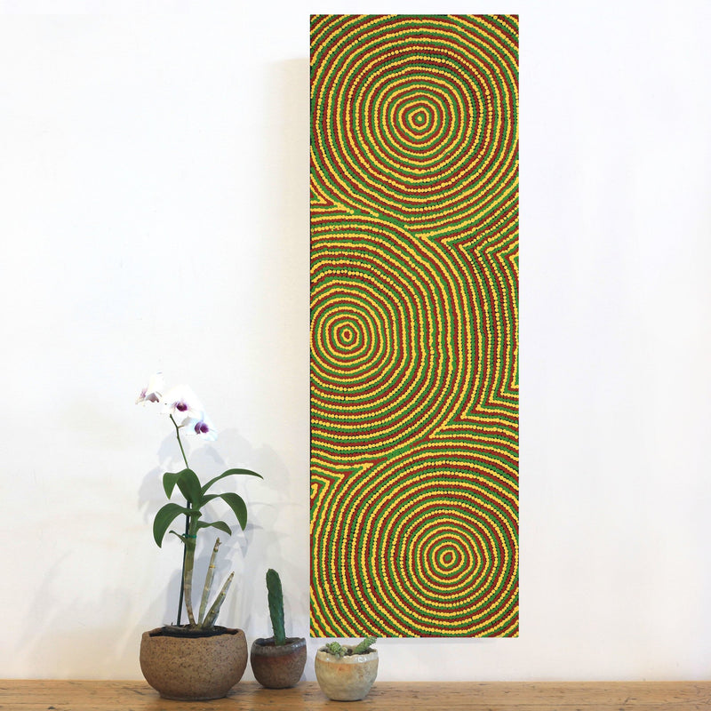 Aboriginal Artwork by Cecilia Napurrurla Wilson, Nguru Yurntumu-wana (Country around Yuendumu), 91x30cm