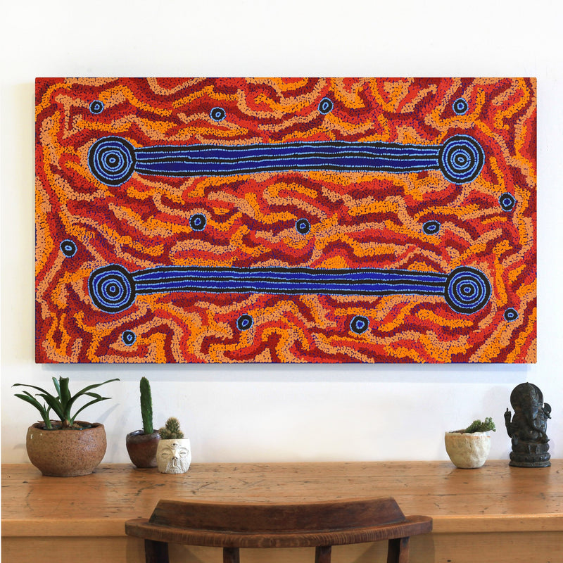 Aboriginal Artwork by Delena Napaljarri Turner, Pikilyi Jukurrpa (Vaughan Springs Dreaming), 107x61cm