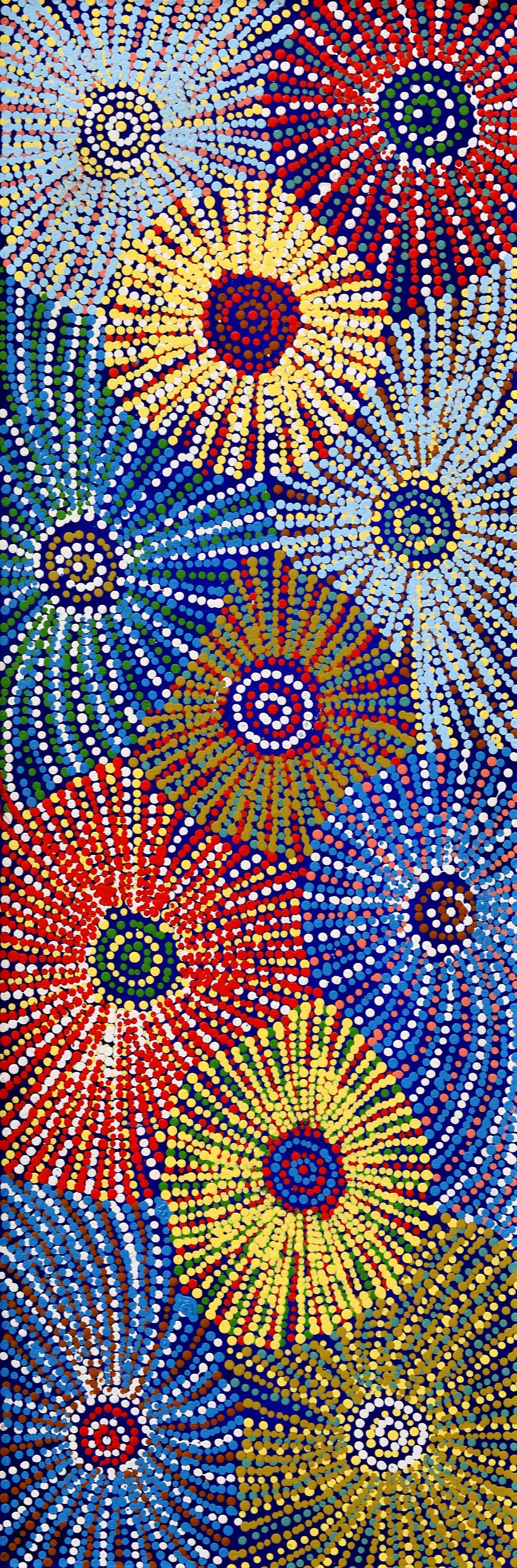 Aboriginal Artwork by Evelyn Nangala Robertson, Ngapa Jukurrpa - Puyurru, 91x30cm