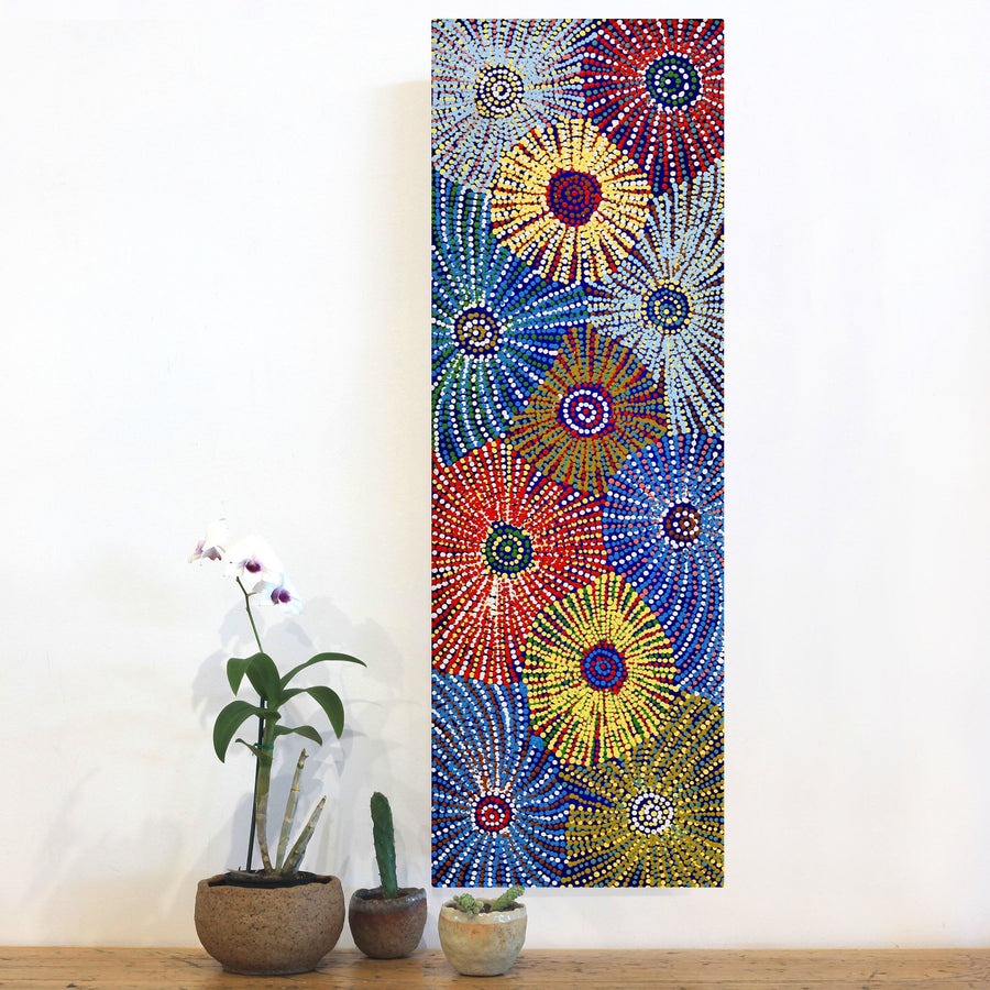 Aboriginal Artwork by Evelyn Nangala Robertson, Ngapa Jukurrpa - Puyurru, 91x30cm