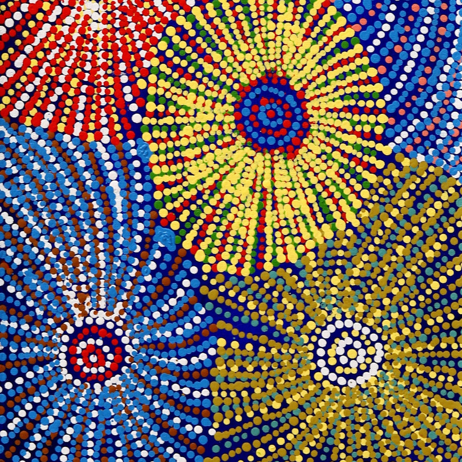 Aboriginal Artwork by Evelyn Nangala Robertson, Ngapa Jukurrpa - Puyurru, 91x30cm