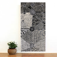 Aboriginal Artwork by Hilda Nakamarra Rogers, Lukarrara Jukurrpa, 91x46cm