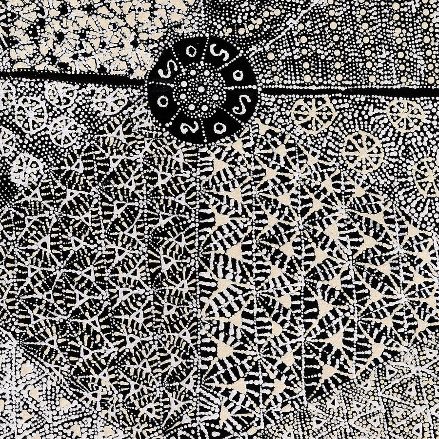 Aboriginal Artwork by Hilda Nakamarra Rogers, Lukarrara Jukurrpa, 91x46cm