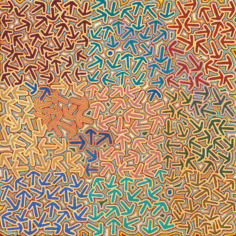 Aboriginal Artwork by Jeffrey Jangala Gallagher, Yankirri Jukurrpa (Emu Dreaming) - Ngarlikurlangu, 122x122cm